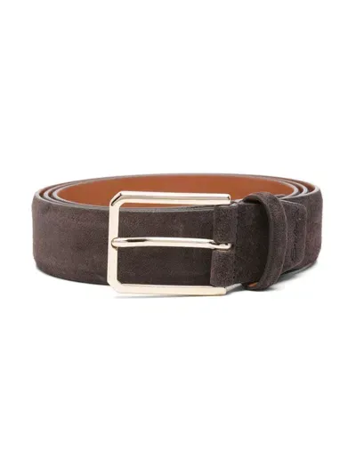 Santoni Adjustable Suede Belt In Brown