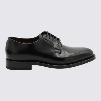 Santoni Black Leather Lace Up Shoes