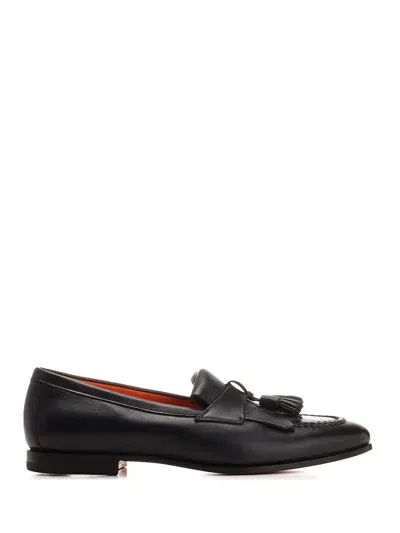 Santoni Black Penny Loafer