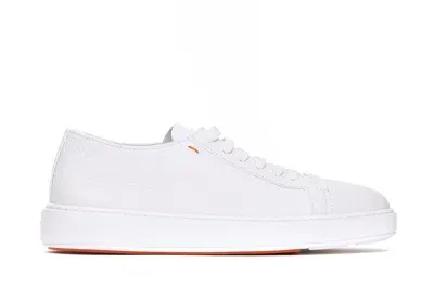 Santoni White Grain Leather Sneakers In Grey