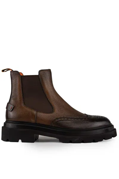 Santoni Dark Brown Leather Tank Boot