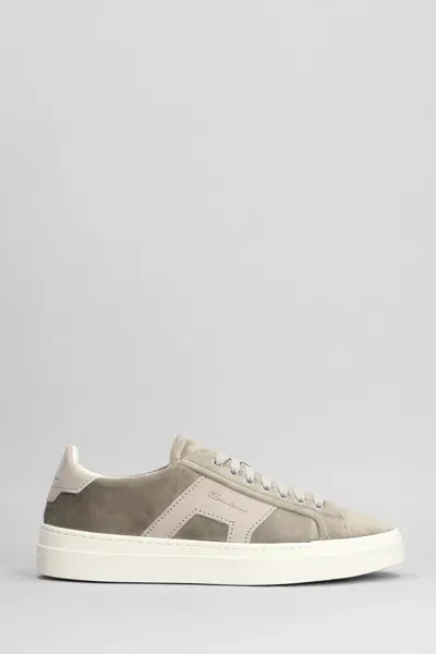 Santoni Dbs Sneakers In Brown Suede And Leather In Grey