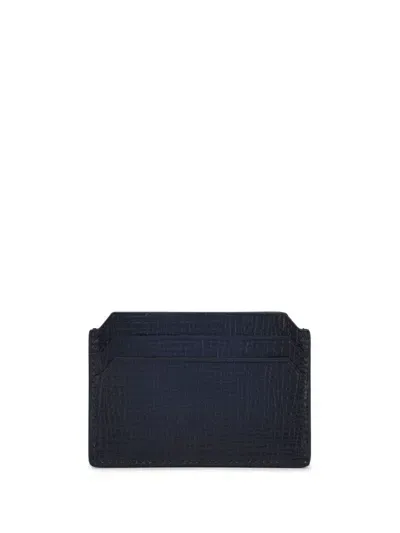 Santoni Debossed-logo Leather Cardholder In Blue