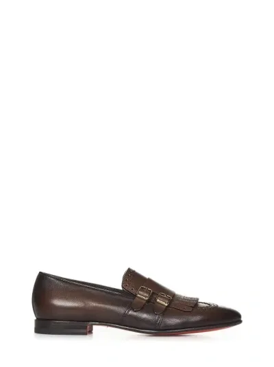 Santoni Double-buckle Leather Shoes In Brown