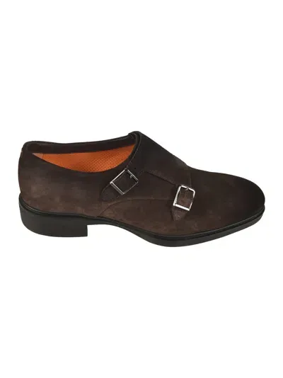 Santoni Easy-on Monk Shoes In Dark Brown