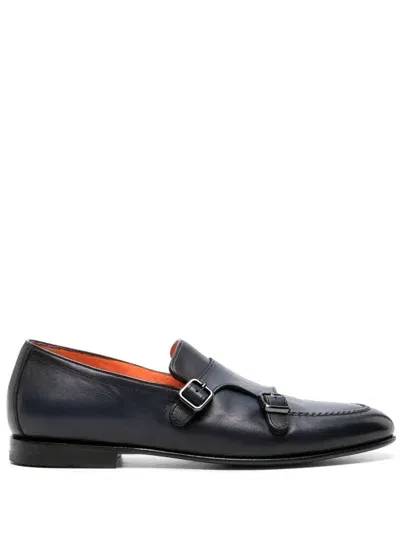 Santoni Leather Shoe In Blue