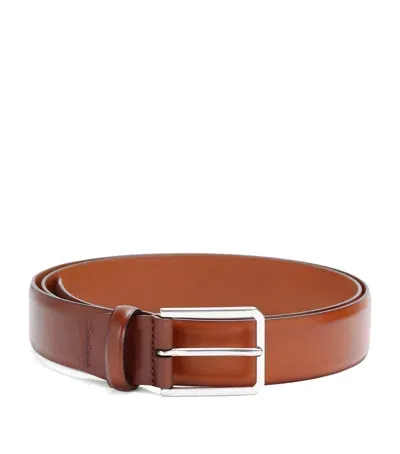 Santoni Leather Square Belt In Burgundy