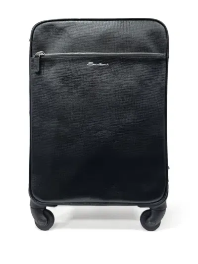 Santoni Leather Travel Bag In Black