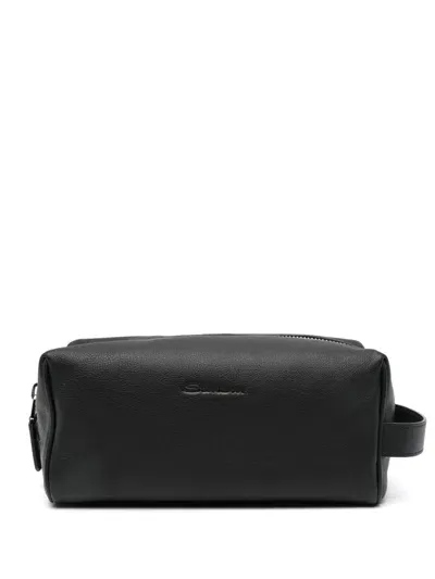 Santoni Leather Wash Bag In Black