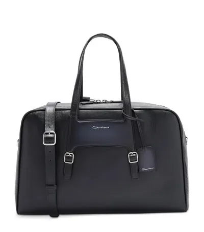 Santoni Leather Weekend Bag In Black