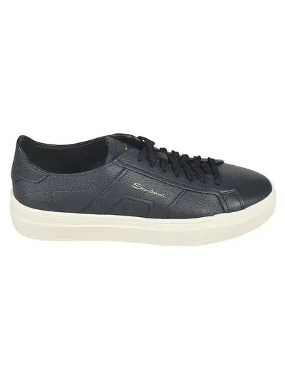 Santoni Logo Sided Sneakers In Blue Navy