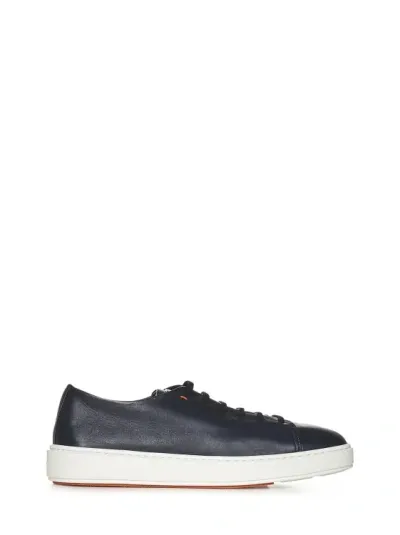 Santoni Low Top Sneakers In Calfskin In Blue