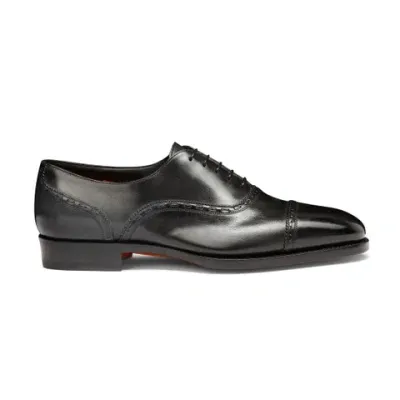 Santoni Men's Black Leather Oxford Shoe