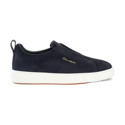 Santoni Men's Blue Suede Slip-on Sneaker In Multicolor