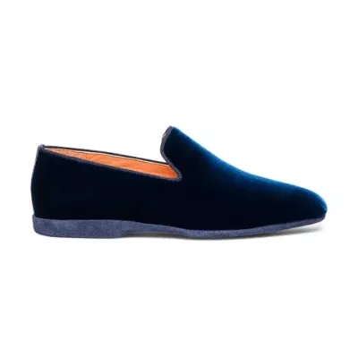 Santoni Men's Blue Velvet Slipper