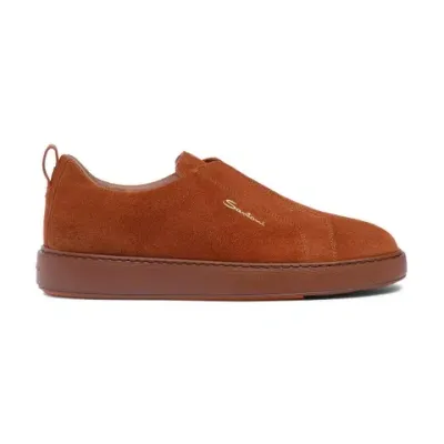 Santoni Men's Brown Suede Slip-on Sneaker