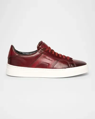 Santoni Men's Dbs20 Soft Burnished Calfskin Low-top Sneakers In Dark Red