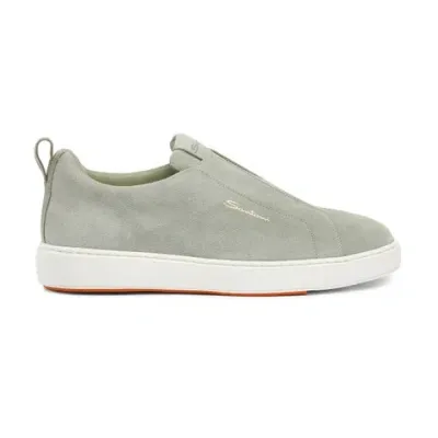 Santoni Men's Green Suede Slip-on Sneaker