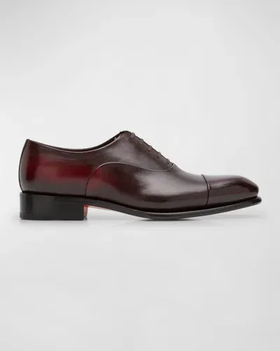 Santoni Men's Isaac Cap-toe Leather Oxford Shoes In Red