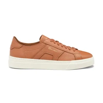 Santoni Men's Orange Tumbled Leather Double Buckle Sneaker In Neutrals