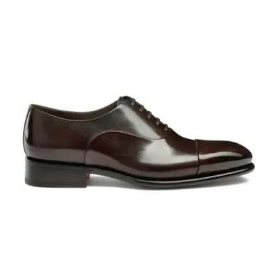 Santoni Men's Polished Brown Leather Oxford Shoe In Dark Brown