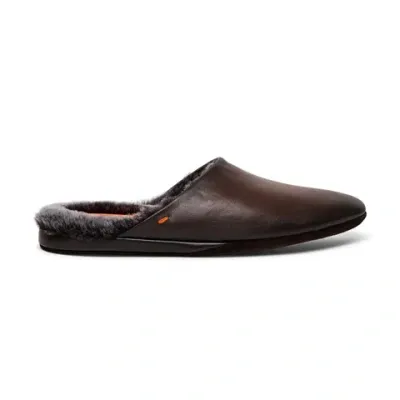 Santoni Men's Polished Brown Leather Slipper Dark Brown