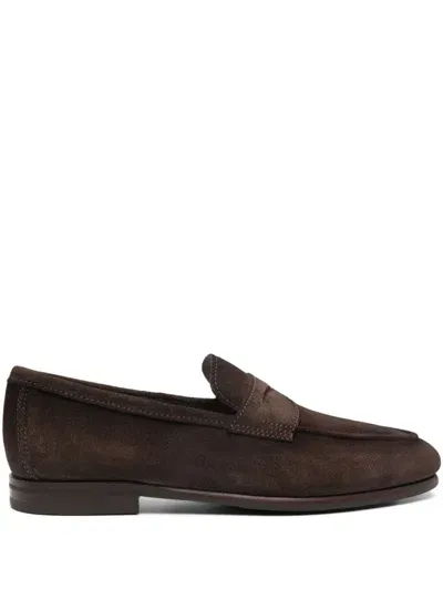 Santoni Penny-slot Loafers In Brown