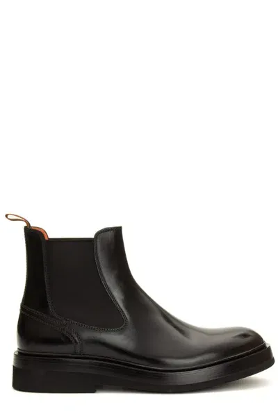 Santoni Round Toe Chelsea Boots In Black