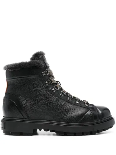 Santoni Shearling-trim Leather Boots In Mountain Boots Style