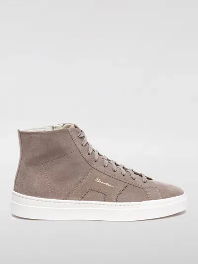 Santoni Logo-lettering High-top Sneakers In Braun