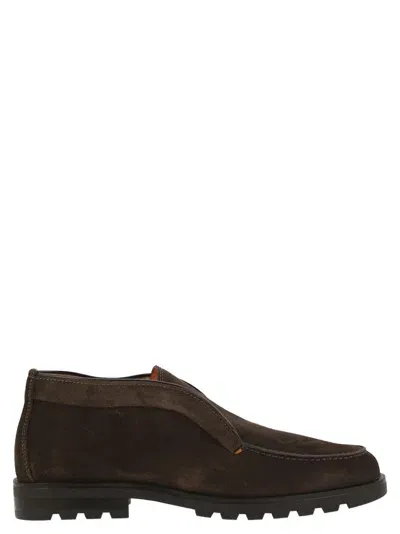 Santoni Detroit Rock Suede Ankle Boots In Marrone