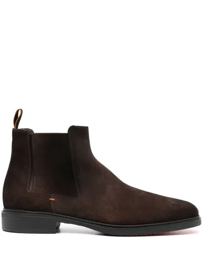 Santoni Suede Chelsea Boots In Brown