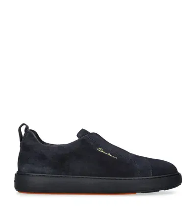 Santoni Suede Slip-on Clean Icon Sneakers In Blue