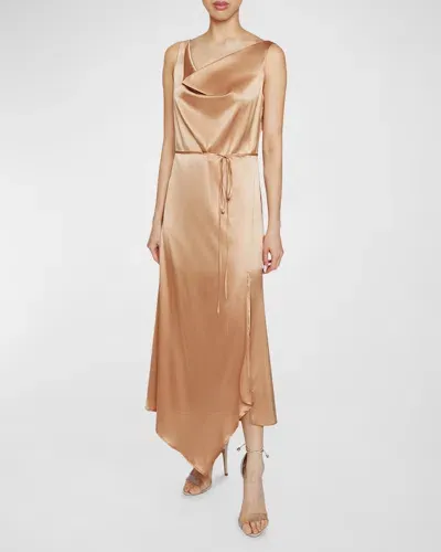 Santorelli Cowl-neck Silk Charmeuse Midi Dress In Bronze