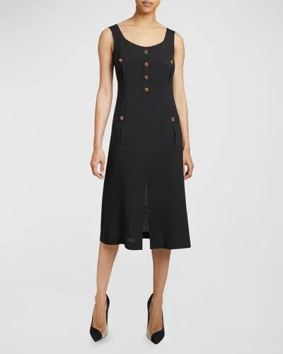 Santorelli Fanny Button-embellished Crepe Dress In Black