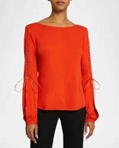 Santorelli Livi Lace-up Jersey Top In Sedona Orange