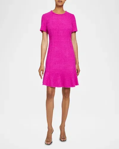 Santorelli Manta Fringe-trim Ruffle Tweed Mini Dress In Magenta