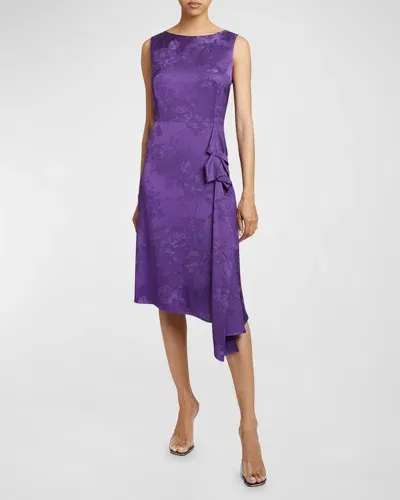 Santorelli Nica1 Draped Satin Jacquard Dress In Cool Purple