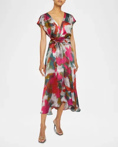 Santorelli Talia Abstract-print Faux Wrap Midi Dress In Sedona Multi