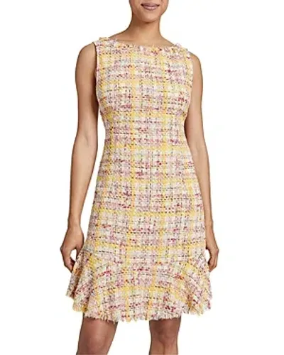 Santorelli Celine Boat-neck Fringe-trim Tweed Midi Dress In Petal Pink