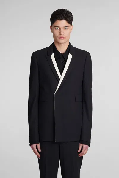 Sapio Contrasting-trim Double-breasted Blazer In Black