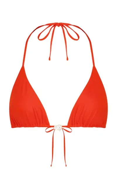 Sara Cristina Pearl-embellished Triangle Bikini Top In Red