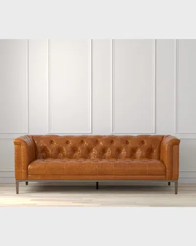 Sarreid Cuba Leather Chesterfield Sofa - 88" In Brown