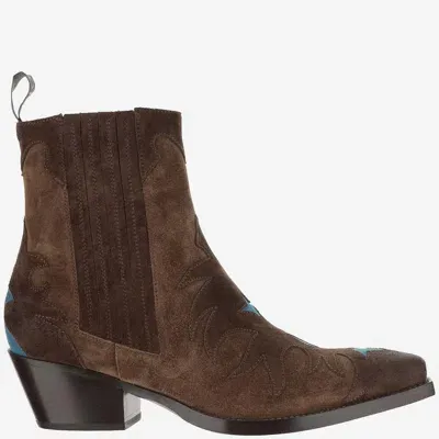 Sartore Suede Western Boots In Brown