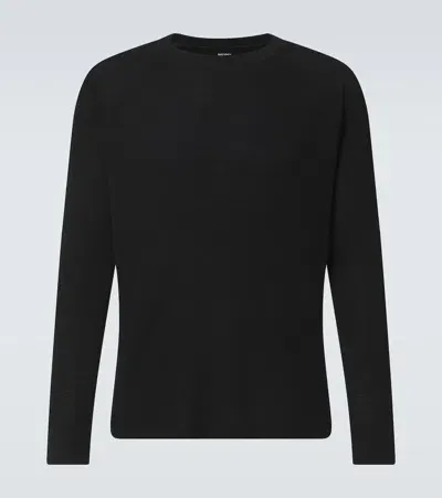 Satisfy Waffle-knit Wool Sweater In Black