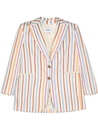 Saulina Agnese Striped Blazer In Neutrals