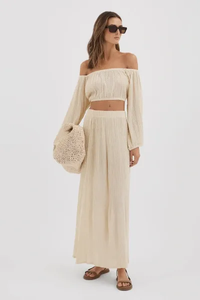 Savannah Morrow Cream Silk Blend Maxi Skirt