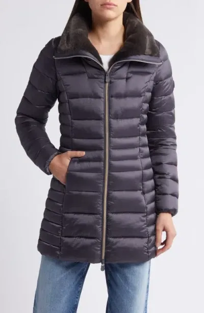 Save The Duck Caroline Water Resistant Coat With Faux Fur Lining In Ebony Grey