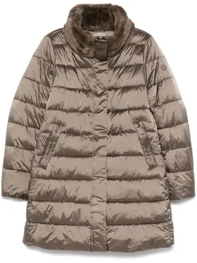 Save The Duck Long Dalea Down Jacket  With Fur In Brown