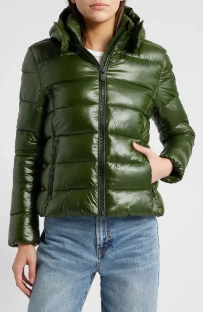 Save The Duck Cosmary Water Repellent Hooded Puffer Coat In Pine Green